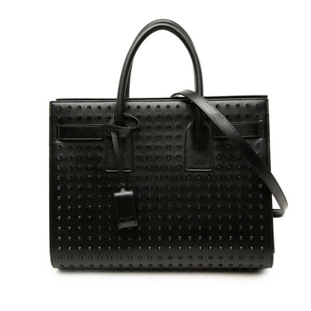 Saint Laurent Sac de Jour Studded Handbag Shoulder Bag 2WAY 355154 Black Leat...